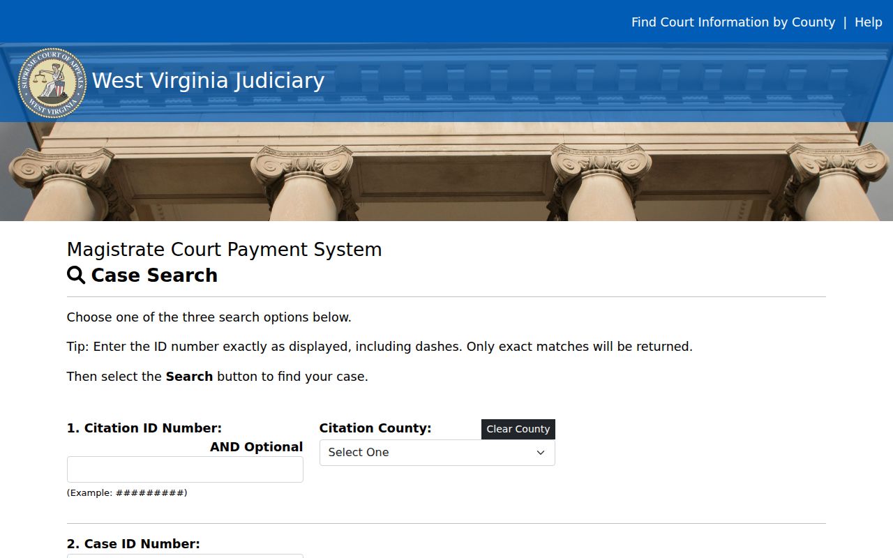 West Virginia Magistrate Court case-search form