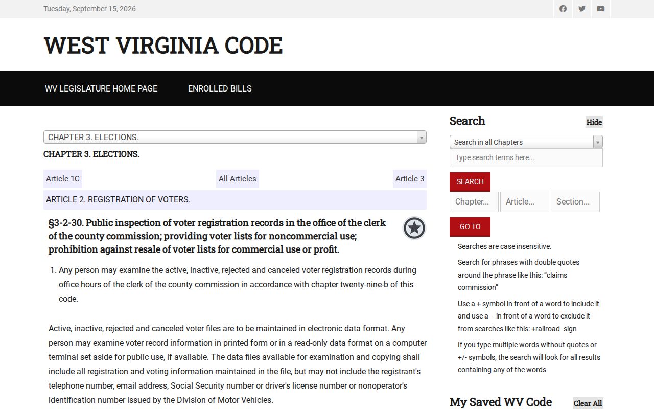 West Virginia voter-file statute separating public and confidential information