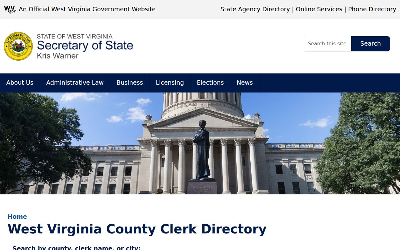 West Virginia County Clerk directory entry for Upshur County